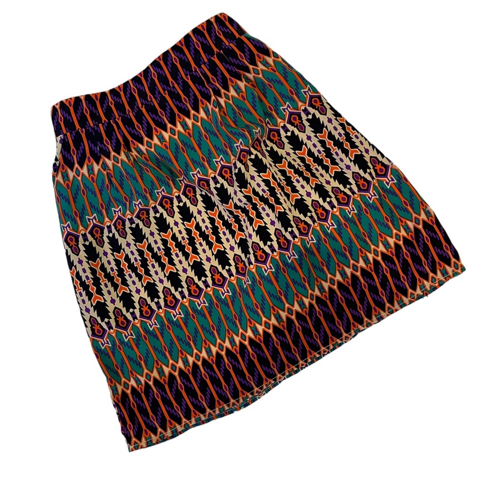 Anthropologie Teal Black Purple Patterned Mini Skirt